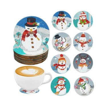 Imagem de Conjunto De 8 Porta-Copos De Madeira Antiderrapantes Com Tema De Natal