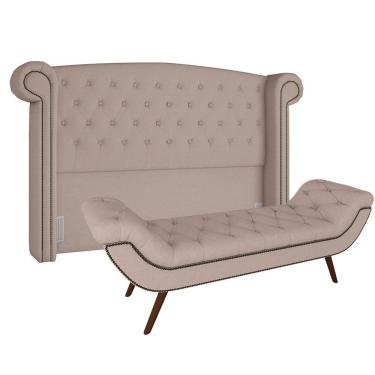 Imagem de Cabeceira Cama Box Casal Queen 160cm Com Calçadeira Bege