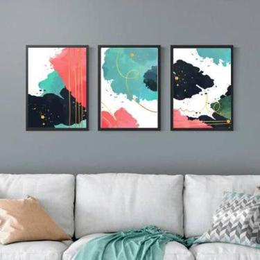 Imagem de Kit 3 Quadros Decorativos Abstrato Colorido 34x23cm - Quadros On-Line