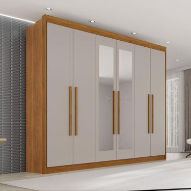Imagem de Guarda Roupa Casal com Espelho 6 Portas 6 Gavetas 100% Mdf Itália Plus Cinamomo/Off White