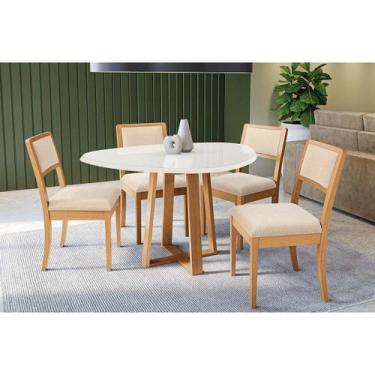 Imagem de Sala Jantar Mesa Elma Premium Madeira Maciça c/ Tampo Madeirado c/ Vid