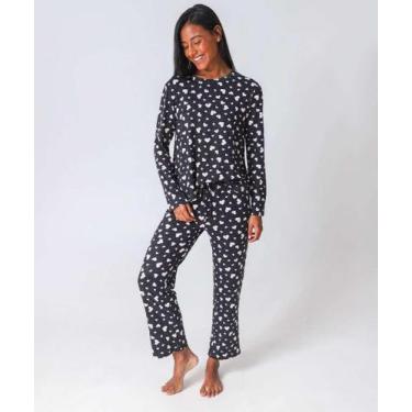 Imagem de Pijama Feminino Estampa Corações Marisa Preto-50329, Preto, GG
