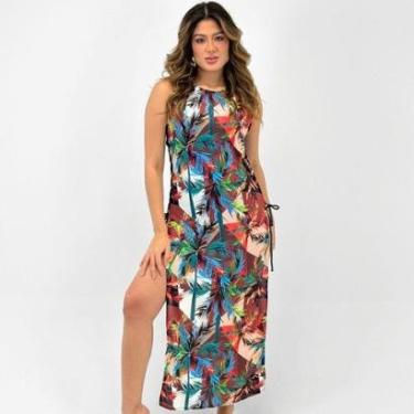 Imagem de Saída de Praia Sol Pleno Vestido Midi Estampado Feminino-Feminino
