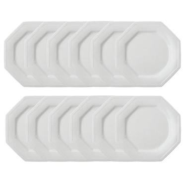 Imagem de Jogo 12 Pratos Rasos Prisma Brancos 28 cm Porcelana Schmidt