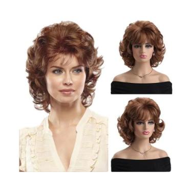 Imagem de Peruca Sintética Cacheada Ombre Marrom De 10 Polegadas Curta Com Franj
