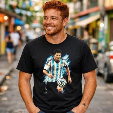 Imagem de Camiseta Messi Golden Ball Camisa Torcedor Seleção Argentina 100% Algodão Penteado Prem...