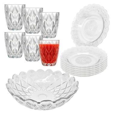Imagem de Aparelho De Jantar Copos Pratos 13 Peças Vidro com Bowl Grande 2,5L Co