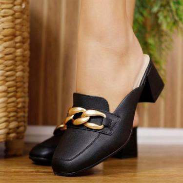 Imagem de Tamanco Modare Feminino Mule Salto Bloco Corrente 7373.121 Cor:PretoTa