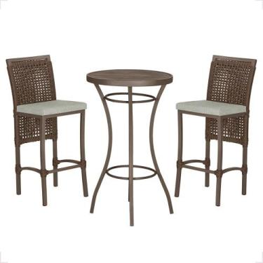 Imagem de Mesa Bistrô com 2 Banquetas Roma Marrom Corda Náutica Estofado 3 Trama