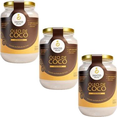 Imagem de Kit 3X Óleo de Coco Extra Virgem de Película - 500ml - Santo Óleo - Sa
