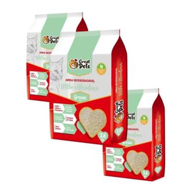 Imagem de 3 Areia Great Pets Biodegradável Grossa Para Gatos - 3,8 Kg