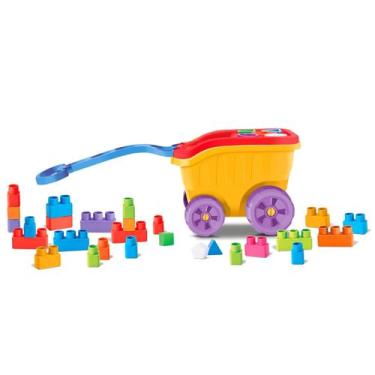 Imagem de Brinquedo Carrinho De Mão Infantil C/ Blocos Didáticos - Divertoys