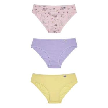 Imagem de Kit 3 Calcinhas Infantil Delrio 51309 Estampadas Algodão, Unicórnio, G
