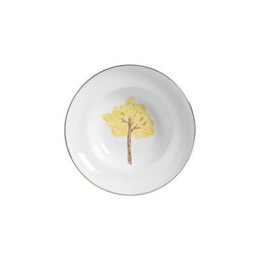 Imagem de Tigela Grande com Aba Filete Ouro Estampa Ypê Amarelo para Servir Saladas e Massas Cerâmica Scalla