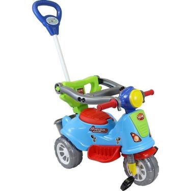 Imagem de Triciclo Avespa Retrô Colorido com Som Funções Passeio e Pedal 25kg Amarelo Maral
