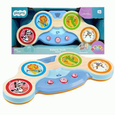 Imagem de Bateria Musical Infantil Play & Learn Touch com Luzes Interativas Azul Cardoso Toys