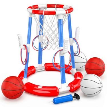Imagem de Aro de basquete flutuante para piscina VROGTIK com 8 argolas e 4 bolas