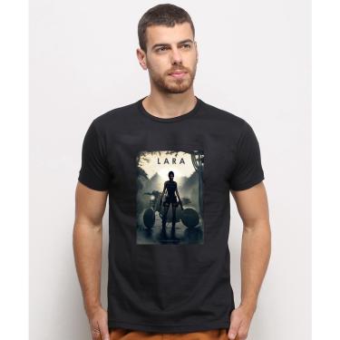 Imagem de Camiseta masculina Preta algodao Lara Croft Custom Trx 850 Moto Arte