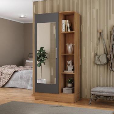 Imagem de Sapateira para Quarto 1 Porta com Espelho Espresso Móveis Bege/Cinamom