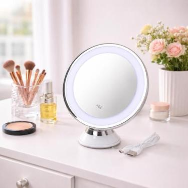 Imagem de Espelho de Mesa LED 10x Branco em Plástico com USB para Maquiagem e Sk