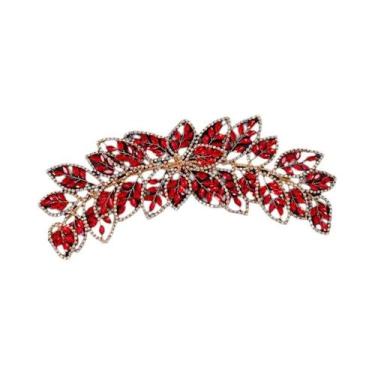 Imagem de Tiara De Flor De Cristal Vermelho Com Strass E Pérolas, Acessório De C
