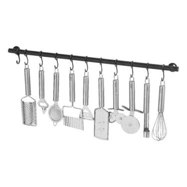 Imagem de Suporte De Cozinha Porta Talheres 80cm C/ 15 Ganchos Preto - MetalCrom