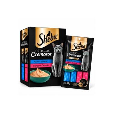 Imagem de Kit Petisco Cremoso para Gatos 16 Saches Sheba Atum Salmão Camarão Fra