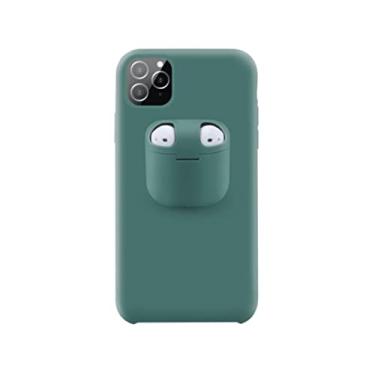 Imagem de Capinha capa para iPhone 11 Pro Silicone 2 em 1 Suporte para AirPods 1 2, Verde Pinheiro