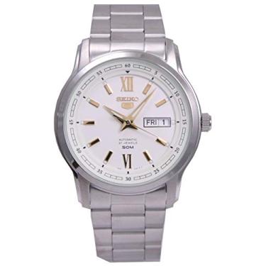 Imagem de Relógio analógico masculino Seiko 5 SNKP15 K1 prata com mostrador branco clássico automático