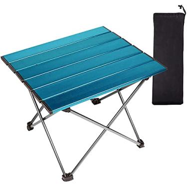 Imagem de Mesa portátil de acampamento, mesa lateral dobrável de alumínio para cozinhar ao ar livre, caminhadas, viagens, piquenique (trompete e azul lago)