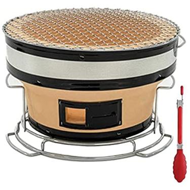 Imagem de JWCN Grelha de carvão redondo com pinças de alimentos, churrasqueira japonesa fogão a carvão portátil churrasco fogão a carvão para acampamento ou casa, atualizado