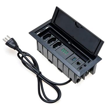 Imagem de Caixa De Tomada 7 Blocos 3 Tom 10A 1 USB Dados 1 RJ-45 3 USB COR:PRETO