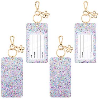 Imagem de 4 peças de suporte de crachá de identificação com glitter, clipe de crachá de identificação e chaveiro de silicone com chaveiro para mulheres, estudantes, enfermeiras e professoras