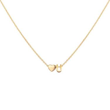 Imagem de Glimmerst Colar de coração com inicial banhado a ouro 18 K de aço inoxidável minúsculo coração com letras personalizadas monograma nome colar para mulheres, Metal, Sem Pedra Preciosa