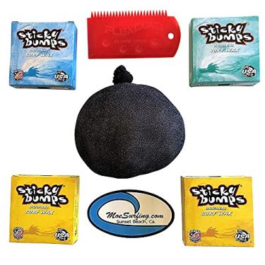 Imagem de Removedor de cera de bola de fogo Sticky Bumps Wax Plus, raspador de pente flexível, chave de quilha Future Total de 4 barras de cera 2 Tropical, 1 camada de base, 1 fresca