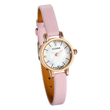 Imagem de Relógio feminino, mostrador pequeno, mostrador de cristal, pulseira de couro macio, quartzo, analógico, minimalista, relógio de pulso, relógio da amizade, rosa