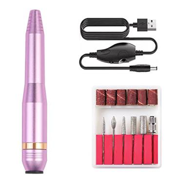 Imagem de LAURAG Kit de esmalte elétrico para brocas de unhas Kit de polimento de unhas elétrico 16000 RPM Caneta de broca de unhas Mani Pedi Machine com 6 brocas para uso em salão de beleza doméstico