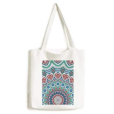 Imagem de Printing Repeat Cloth Blue Colorful Herat Art Tote Canvas Bag Shopping Satchel Casual Bolsa