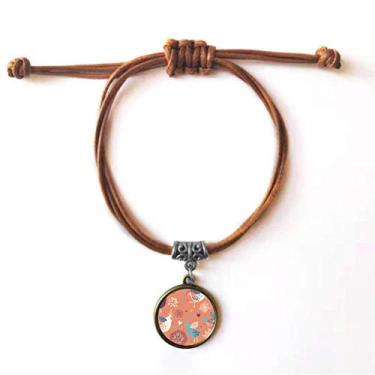 Imagem de DIYthinker Pulseira de couro com tinta de flor laranja, pulseira de couro marrom joia presente