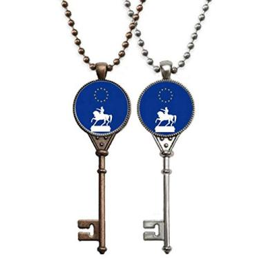 Imagem de OFFbb-USA Colar de chave escultura de comando de cavalo de batalha francês pingente joia decoração de casal