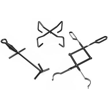 Imagem de Pinças de lareira para fogueira de 66 cm, suporte de tampa de forno holandês de acampamento com acabamento dobrável e kit de ferramentas ao ar livre para elevação de tampa de forno holandês de ferro fundido