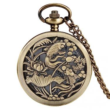 Imagem de ZALTAS Grosso/fino Cadeia de quartzo relógio de bolso colar carpa padrão pingente relógio relógio relógio