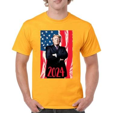 Imagem de Camiseta masculina Donald Trump 2024 bandeira americana President 45 47 MAGA America First Republican Conservative, Amarelo, XXG