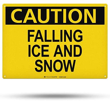 Imagem de TRADESAFE Sinal de queda de gelo e neve, placa de cuidado, placa de segurança de alumínio de instalação rápida, luz refletiva, resistente a UV, sinais à prova d'água para negócios, 35,5 cm x 25,4 cm