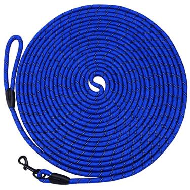 Imagem de Coleira longa para treinamento de 1,8 m - corda de nylon refletiva com gancho giratório - guia de agilidade para cães grandes e pequenos médios fora de caminhada - azul royal