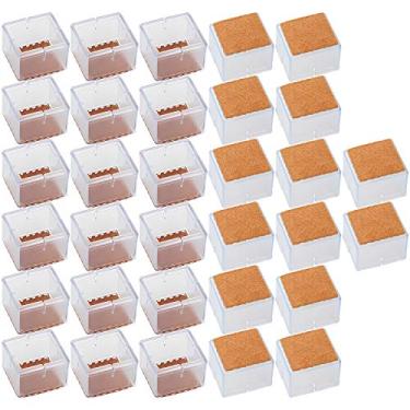 Imagem de Pacote com 32 protetores de chão para cadeiras transparentes para pés de mesa de móveis, quadrados, tampas com almofadas de feltro, 1-3/8" to 1-5/8", Transparent/Clear