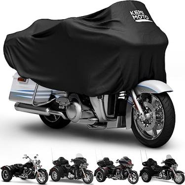 Imagem de KEMIMOTO Capa de motocicleta, meia capa para motocicleta, para modelos de turismo, Road King Street Glide Road Glide à prova d'água, impermeável, ao ar livre, proteção contra poeira, luz solar, chuva, preta