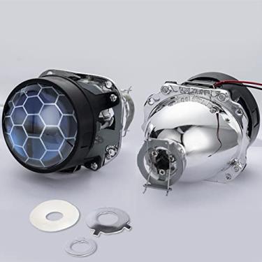 Imagem de YUFNAYA Lente de projetor Bixenon favo de mel de 6,5 cm com anel halo de LED Switchback de 7 cm branco/âmbar, adequado para retrofit de carro H1 H4