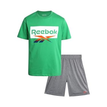 Imagem de Reebok Conjunto de shorts para meninos – Camiseta de desempenho de 2 peças e shorts de ginástica de basquete (8-12), Verde esportivo, 10