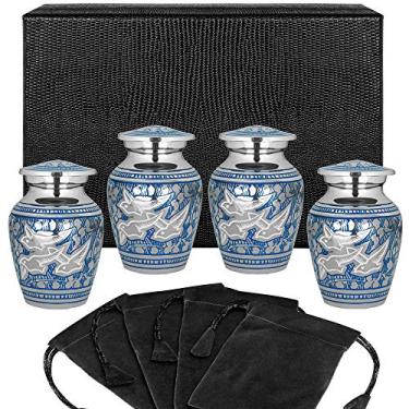 Imagem de Trupoint Memorials Urnas de cremação para cinzas humanas - urnas decorativas, urnas para cinzas humanas femininas e masculinas, urnas para cinzas adultas femininas, urnas funerárias - azul prata, 4 pequenas lembranças